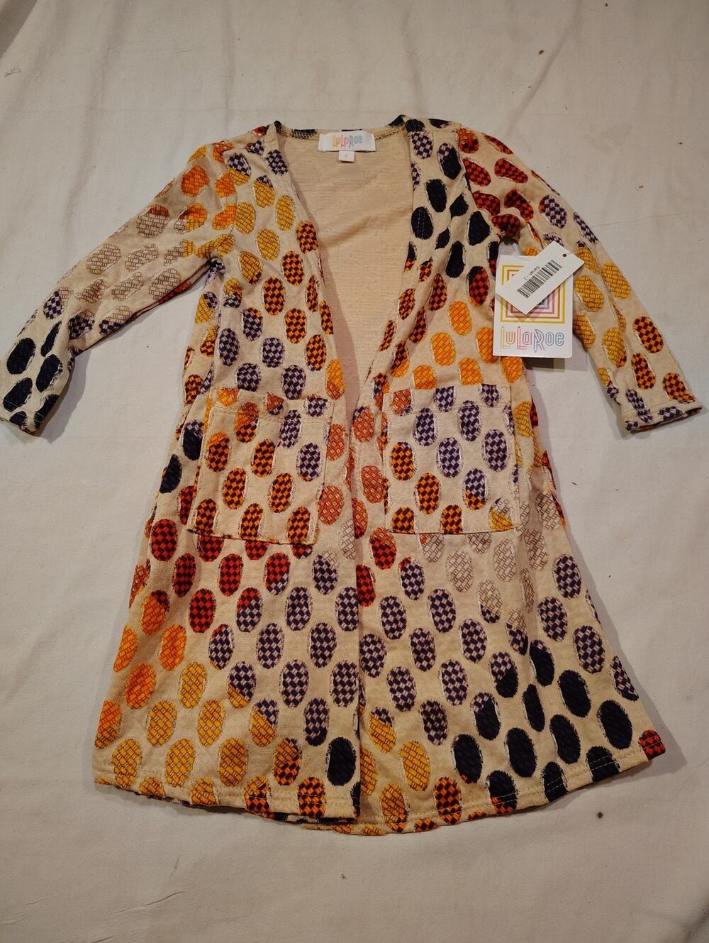 LuLaRoe Kids Sariah Duster Sweater Size 2 NWT NEW Colored Oval Eggs Shapes